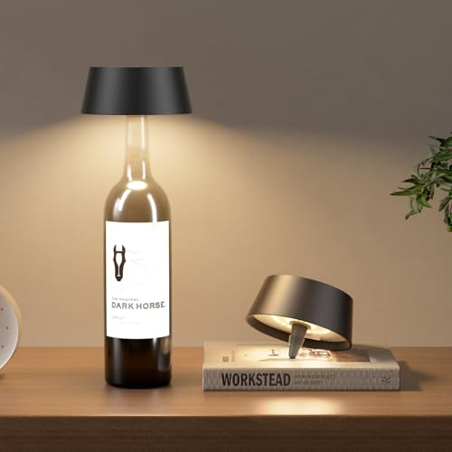 Aipsun 2 PCS LED Dimmbare akku Flaschenlampe Warmweiß 3000K, IP54 flaschenlampe aufsatz led für Innen und Außen, Tragbare Metall für Restaurant&Bar(schwarz)