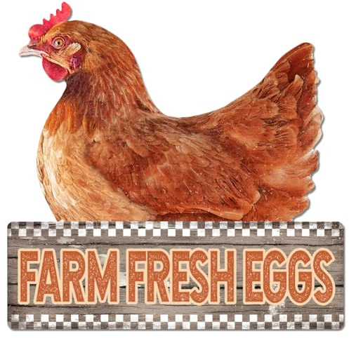GLOBLELAND Farm Fresh Eggs Vintage Metal Chicken Tin Sign Retro Farm Plaque Poster Metal Wall Decorative Tin Signs for Home Kitchen Restaurant Coffee Shop Club Bar Decoration
