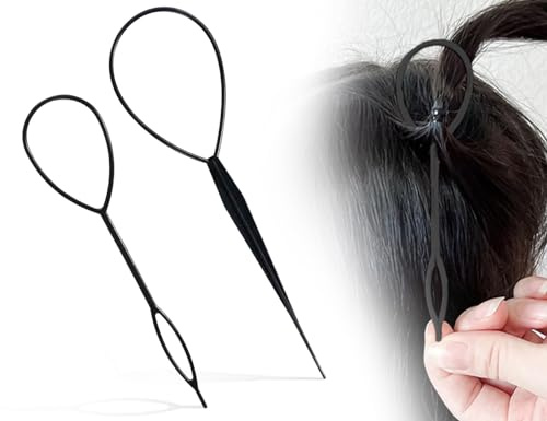 Lhbwhiz 2 Stück Haar Schwanz Twister, Frisurenhilfe für Schnell Spiral Flechten, Haar Tail Twister, 1 groß 1 klein(Schwarz)