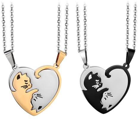 Lot de 2 Paires de Colliers pour Couple - Commémoratifs d'Amitié, d'Amour, Assortis, Bff - pour Anniversaires, Danses, Dîners - Laiton