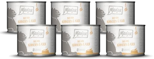 MjAMjAM - Premium Nassfutter für Katzen - DUO von zartem Hühnchen & Kalb an gedämpftem Kürbis, 6er Pack (6 x 200g), getreidefrei mit extra viel Fleisch