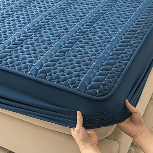 HAIBA Wasserdichter Spannbettlaken 150x200cm+30cm Blau Atmungsaktive Matratzenauflage, Inkontinenzauflage, Wasserdichter Matratzenbezug-Schutz Nässeschutz Spannbetttuch