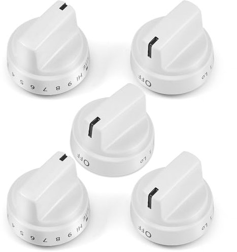 atgestore WB03X24795 KIP 5G92 Stove Knobs Replacement for GE Stove Parts 222D5793 Burner Cooktop Knobs GE Range Oven Parts General Electric Cooktop Surface Burner Control Knobs White Plastic 5 Pcs