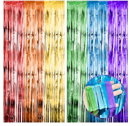 Cortinas Metálicas de Oropel, 2 Piezas Metálica Cortina de Borlas de Fondo, 1m X 2m Cortinas Cumpleaños, Cortina Lámina Franjas, Cortina Fiesta para Decoración Pared Fiestas Cumpleaños Navidad Boda