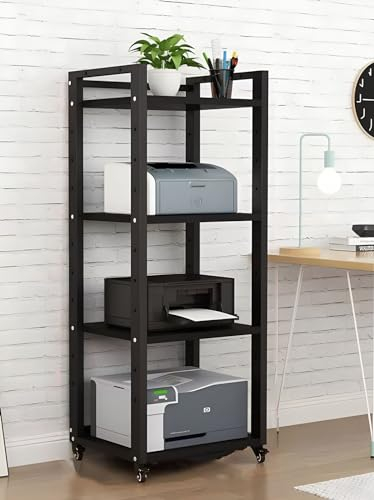 SRNSAEB HiFi Rack HiFi Regal Audio-Geräte-Rack-Schrank auf Rädern, 4, 5, 6, 7 Etagen, Robustes DVD-Speichermedien-Regal, HiFi-Racks für Zuhause, schwarz/weiß, moderner Audio-Rack-Tower(Black,4-Tier)