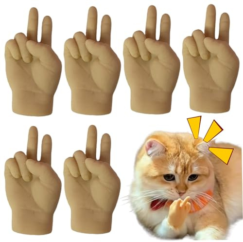 Winzige Hände für Katzen 6 Stück realistische V Sign Mini Hände Dehnbare kleine Hände Silikon lustige interaktive kleine Hände zum Streicheln von Streichel, Fingerpuppen