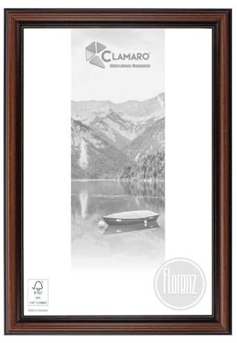 CLAMARO Florenz Bilderrahmen Barock Massivholz, Braun, 70x100 cm | Fichtenholz, handgefertigt, Acrylglasscheibe, HDF-Rückwand, Metall-Aufhänger für Hoch- und Querformat, 40 mm breit