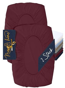 Marie´s Home 2er Bezug für Nackenstützkissen, 30-35 x 45-50 cm, Bordeaux | Oeko-Tex Standard 100, extra starker Rundumgummizug, doppelt vernäht, faltenfreier Sitz, pflegeleicht