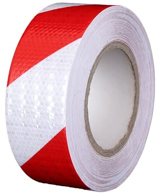 GOIEHIR 25m × 5cm Reflektierendes Band, Selbstklebend Reflektorband Rot Weiß, Warnaufkleber Reflektorband, für Warnmarkierung Sicherheit
