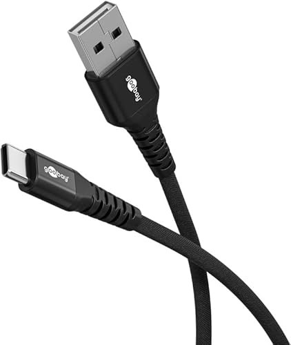 goobay USB-A auf USB-C 60W / 0,5m / Flexibles Textilkabel / 480 Mbits Ladekabel USB C/Supersoft/Samsung, Xiaomi, Google, Nothing Phone USB A auf C Kabel/Stoffkabel/Schwarz / 74525