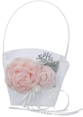 Cabilock Cesta de Flores para Novia de Boda en Color Claro, Decorativa y Portátil, Hecha de Tejido Lazos y Flores, Adecuada para Bodas y Cumpleaños