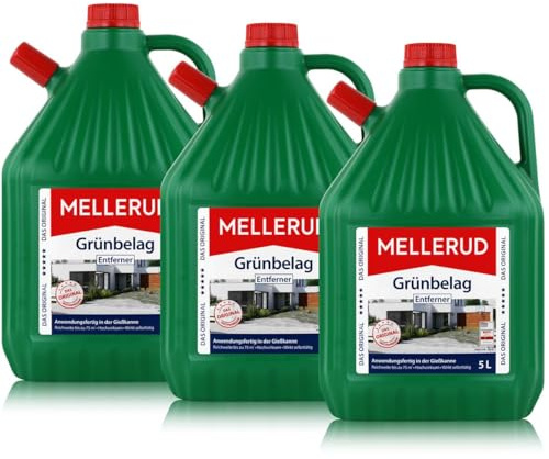 MELLERUD Grünbelag Entferner - 3x 5 l | Grünbelagentferner & Steinreiniger - Effizientes Reinigungsmittel zum Entfernen von Algen und Grünbelag