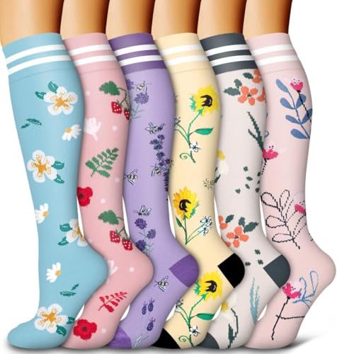 Compression Socks for Women and Men 6 Pack Copper Compression Stockings Circulation-Best Support for Medical, Running,Nursing,Athletic (C-Assorted-4, Small-Medium)