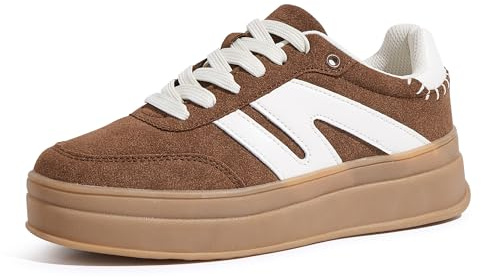LUCKY STEP Women's Platform Retro Fashion Sneakers Classic Casual Gum Rubber Sole Skate Trainer Tennis Walking Shoes Thick Sole Trendy Footwear