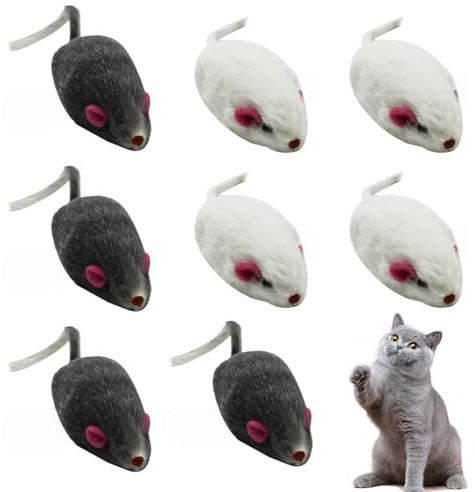 8 Stück Katzenspielzeug, Katzenspielzeug Maus, Spaß Katze Necken, Kaninchenfell-Maus-Spielzeug, Katzenselbstunterhaltung, Kleine Maus, 4.8*2.5cm, Grau, Weiß, Lieferung in einer zufälligen Farbe.