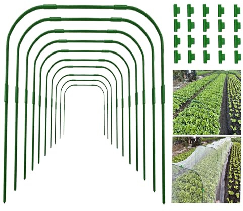 ZZMYSYXL 10 Stück Garten-Reifen, Gewächshausreifen für Hochbeete mit 30 Clips, abnehmbare Garten-Reifen für Netze, DIY Grow Tunnel Hoops für Gemüse und Pflanzen, Gewächshaus-Stützrahmen