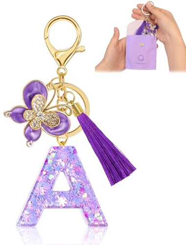 Fengguock Schlüsselanhänger Schlüssel Buchstabe Anhänger Schlüsselanhänger mit Anfangsbuchstaben Herzförmig Mädchen Keychain mit Blume Geschenk für Mädchen