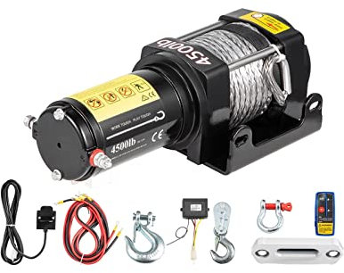 450 0lbs 12v Treuil électrique for 4x4 42.6ft Corde de remorque de voiture synthéique Sangle de remorquage avec contrôle sans fil VTT Camion hors route Pour débutants en bricolage
