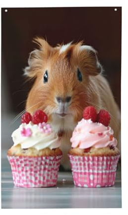Drapeau décoratif imprimé cochons d'Inde et cupcakes pour toutes les saisons - Motif simple face - Intérieur et extérieur - Affichage transparent