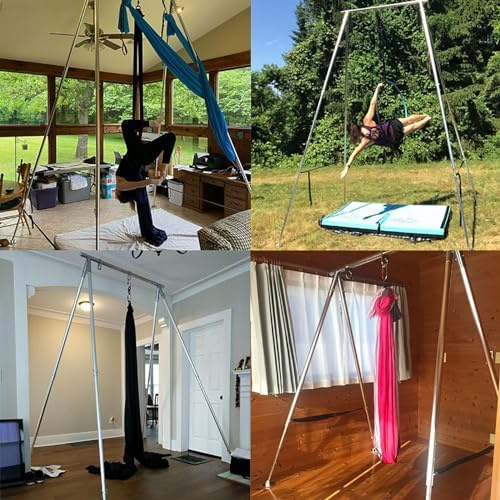 Heavy-Duty Steel Hammock Stand with 19.7ft Yoga Hammock - Portable Aerial Yoga Hanger for Aerial Acrobatic Dance