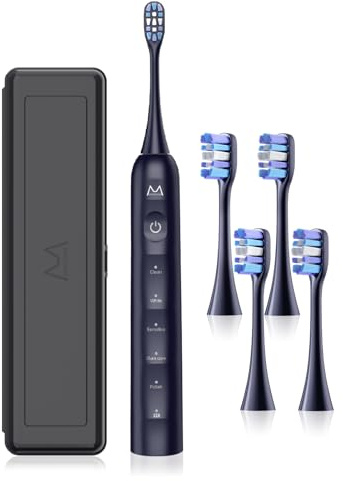 Marlincare Electric Toothbrush, Sonic Toothbrush for Adult – 180 Days Battery, IPX8 Waterproof, 48,000 VPM, 5 Cleaning Modes, Smart Timer, USB-C Charging, Travel Case & 4 Brush Heads (Blue)