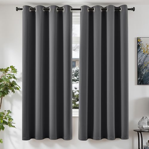 TOPICK Vorhänge Gardinen Verdunklungsvorhänge H200xB140 2er Set Dunkelgrau | Vorhänge Blickdicht Schlafzimmer Gardinen mit Ösen Wohnzimmer Fensterdekoration Curtains Living Room Türvorhang Übergardinen