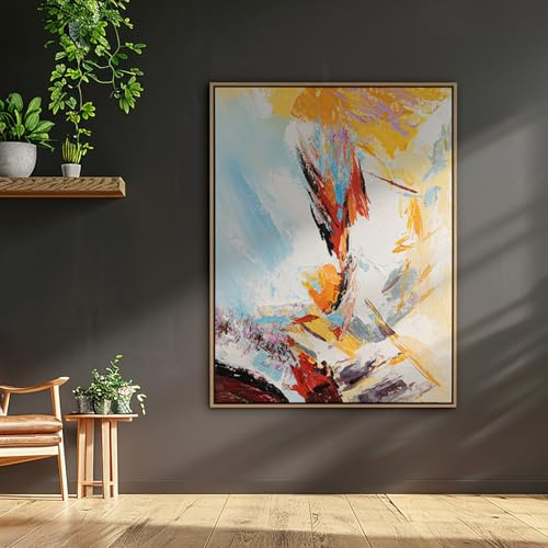AUREDAS XXL Gemälde handgemalt - Versteckte Dimensionen - 150x200cm groß, mit Schattenfugenrahmen Eiche Hell, für Wohnzimmer Schlafzimmer, Büro, ein hochformat Wandbild als Leinwandbild
