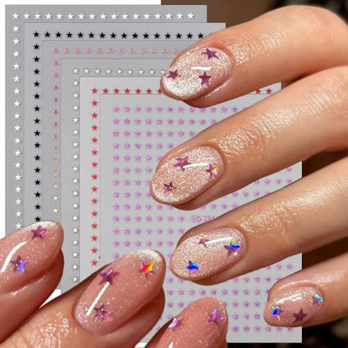 Auiremrti 6 Blätter Stern-Nagel-Aufkleber, selbstklebende 3D-Nagelaufkleber,Himmlische Nagelaufkleber,Laser-Pentagramm-Nagelkunstaufkleber,Nageldekoration