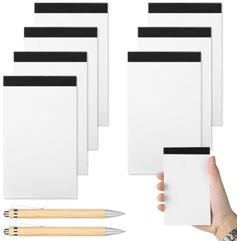 Yicenmy 7 Stück Notizblock A7, 80 g/m² Schreibblock mit 2 Stifte, Blanko Notizzettel Kellnerblöcke 30 Blatt pro Block, Mini Notizblöcke Ersatzblöcke für Arbeit, Studie, Büro, Schule, Haushalt