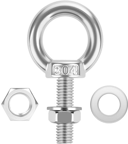 Confezione da 4 bulloni ad occhiello M6 x 20 mm in acciaio inox con dadi e rondelle, kit di occhielli filettati per sollevamento mobili e fai da te (1/4 x 3/4)