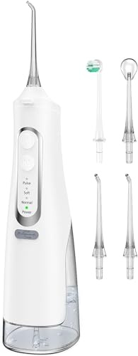 Water Flosser for Teeth Cleaner Rechargeable Oral Irrigator 4 Modes 310ML IPX7 Waterproof Powerful Battery Water Dental Pick for Home Travel (White)