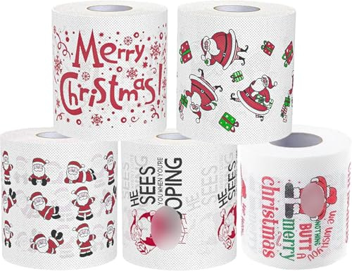 ZeiLaBang Kakadi Lot de 5 rouleaux de papier toilette de Noël amusant pour salle de bain, WC, serviettes de dîner