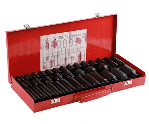 Juego de llaves de vaso de punta hexagonal Torvex, 35 piezas de llaves de vaso de impacto profundo métricas compatibles con trinquete de accionamiento de 1 2 pulgadas, herramienta