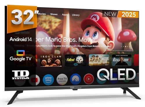 TD Systems - Smart TV 32 Pouces QLED, Android 14 GTV, télévision TNT HD, modèle 2025, téléviseur avec 2 Ans de Garantie - PRIME32K21GLQ