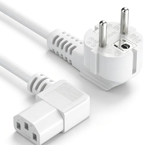 Flomiara C13 Kabel mit Winkelstecker Schutzkontakt Stecker Netzstecker auf Kaltgerätekupplung C13 Buchse, 90° Winkel Netzkabel Netzteil Strom Kabel für Monitor PC Drucker, Weiß
