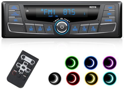 RDS Autoradio Bluetooth, Wistrue Stereo Auto Bluetooth AM/FM Autoradio 1 Din con USB/ 7 Colori/Telecomando/Ingresso Aux/scheda SD/lettore MP3