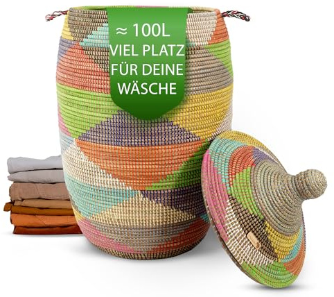 Cesta de ropa sucia YAADU con tapa - XXL grande, contenedor de ropa sucia, cesto de ropa sucia, cesta con tapa, cajas de ropa sucia, cesta africana (Gueno)
