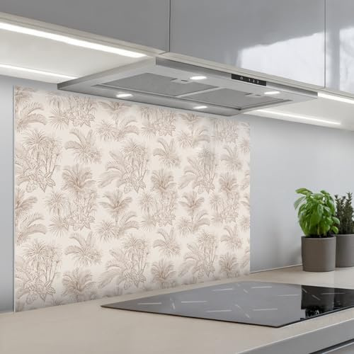 KitchenYeah© Crédence Cuisine À Coller 55x80 cm Protection Plaque De Cuisson Adhesif Plastique Rigide Dalle Murale Fleurs - Beige - Plantes - Vintage