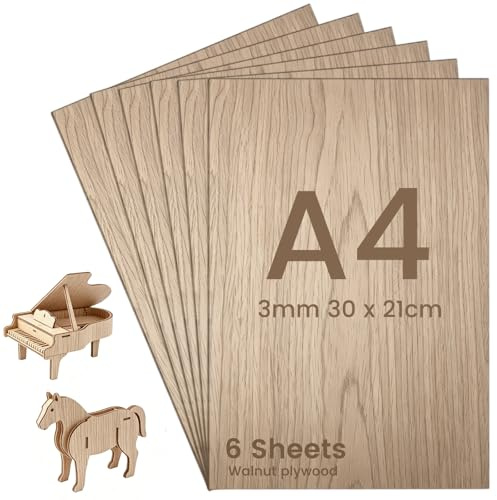 KMFYMPT Sperrholzplatte 3mm, Walnuss Holzplatte 6 Stück 300 x 200 mm | A4 Sperrholz, Holzplatte für Laser Gravur, CNC Schneiden, Malerei, DIY Modell