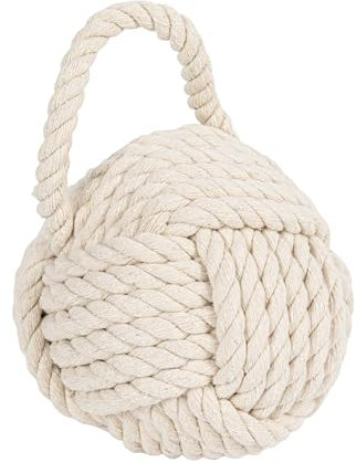 Creative Co-Op Nautical Rope Knot Cotton Door Stop, Ivory,6.25 x 6.25