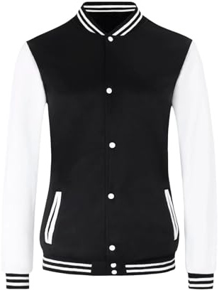Outofgas Women's Baseball Varsity Jacket Causal Button Down Letterman Bomber Jacket Lightweight Sweatshirts Coat Black