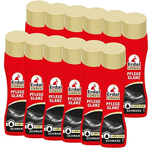 12x Erdal Express Pflege Glanz Schwarz - Creme Lotion 75 ml - mit Mandelöl