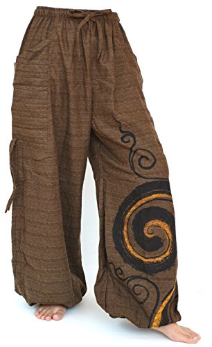 Siamrose Baggy Harem Pants Men Women, Wide Leg Yoga Lounge Trousers, Adjustable Length, 2 Pockets, One Size (Brown)