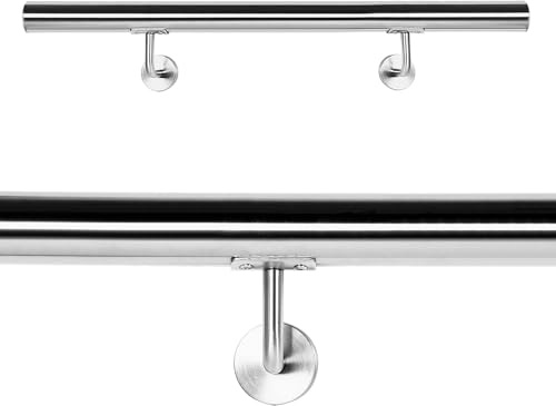 Wiltec Pasamanos barandilla de escalera 120cm acero inox V2A baranda con soporte a la pared