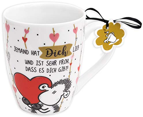 Sheepworld Tasse mit Spruch Jemand hat dich lieb | Kaffeetasse, Porzellan, 30 cl | Sheepworld Lieblingstasse, Geschenk Liebe | 59600