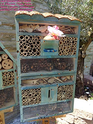 BTV Haus & Garten 1x XXL insektenhotel Rindendach HOCH, Bienenhaus mit Standfuß UND TRÄNKE insektenhotel Rindendach HOCH Insekten Florfliegen Marienkäferhaus