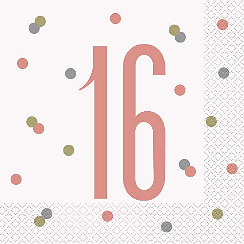 Rose Gold Glitz 16 Beverage Napkins - 16 Count, Perfect for Birthday Parties & Anniversary Celebrations