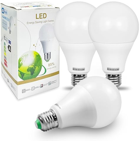 Bsgon 7W E27 LED Light Bulbs Medium Screw Base,570 LM 50W 60W 70W 12V Low Voltage Lamp for Off Grid Solar System Lighting Marine Boat RV Interior Lighting Camper Warm White 3000K-Pack of 3