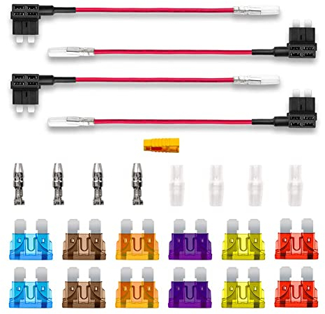 BeiLan 4pcs 12V 24V Standard Portafusibili a Lama, Standard Dimensioni Add-a-Circuit Fusibili Tap, con 12pcs Fusibili a Lama (3A/5A/7.5A/10A/15A/20A) e 1pcs Estrattore di Fusibili