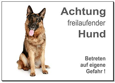 Schäferhund-Freilaufender Hund-Schild-Hundeschild-300 x 200 x 3 mm-Aluminium-Tierschild-Warnschild-Hinweisschild (1451-115 mit Eigenbild)